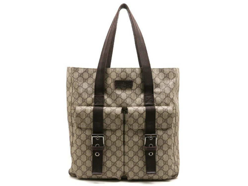 Gucci tote bag canvas embossed Beige Cream brown